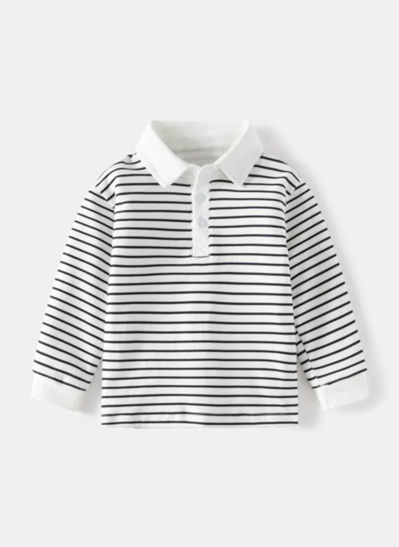 YUNIQEE White  Striped Polo Collar T-shirt