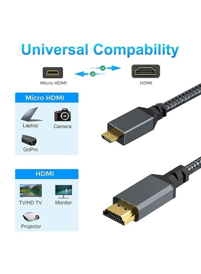 كابل Micro HDMI إلى HDMI عالي الدقة 4K بطول 1 متر، دعم 4K@60Hz، متوافق مع HDR، لكاميرات DSLR، Raspberry Pi، كاميرا GoPro Hero للتوصيل بالتلفزيون، الكمبيوتر المحمول، الحاسوب، الشاشة، لنقل الفيديو، الصوت، الصور، والبث - Image 2