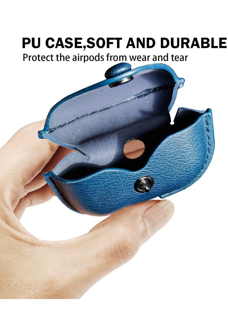 Airpods Pro 2 Case with Keychain, Genuine Leather Protective Shockproof Scratch Resistant Soft Silicone Cover for Airpods Pro 2rd Front LED Visible - Blue