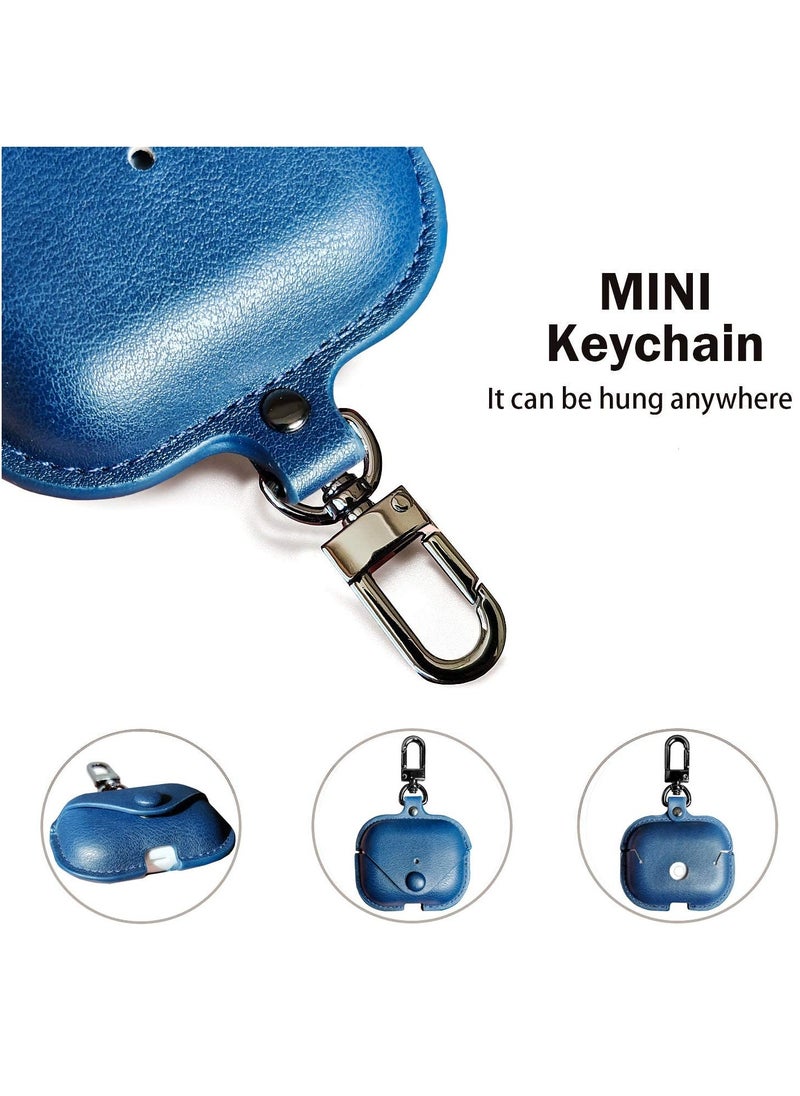 Airpods Pro 2 Case with Keychain, Genuine Leather Protective Shockproof Scratch Resistant Soft Silicone Cover for Airpods Pro 2rd Front LED Visible - Blue