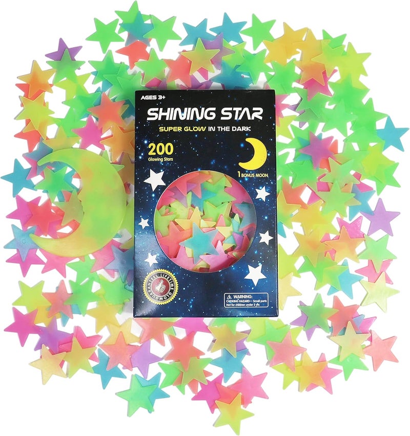 GLOCARNIVAL Glow in The Dark Stars Stickers for Ceiling, Adhesive 200pcs 3D Glowing Stars and Moon for Kids Bedroom,Luminous Stickers Create a Realistic Starry Sky,Room Decor,Wall Stickers - Image 1