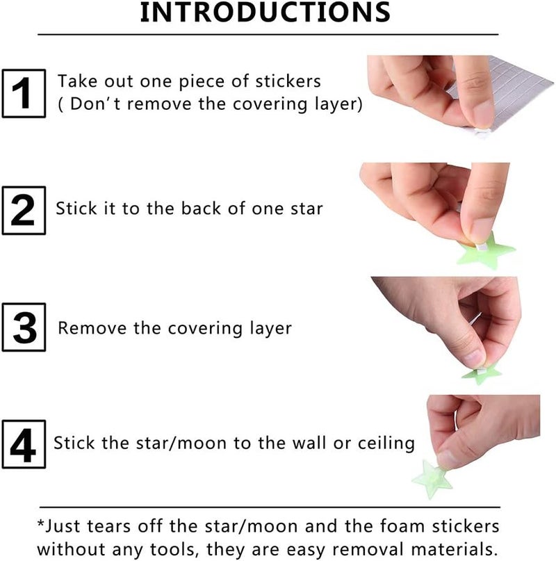 GLOCARNIVAL Glow in The Dark Stars Stickers for Ceiling, Adhesive 200pcs 3D Glowing Stars and Moon for Kids Bedroom,Luminous Stickers Create a Realistic Starry Sky,Room Decor,Wall Stickers - Image 5