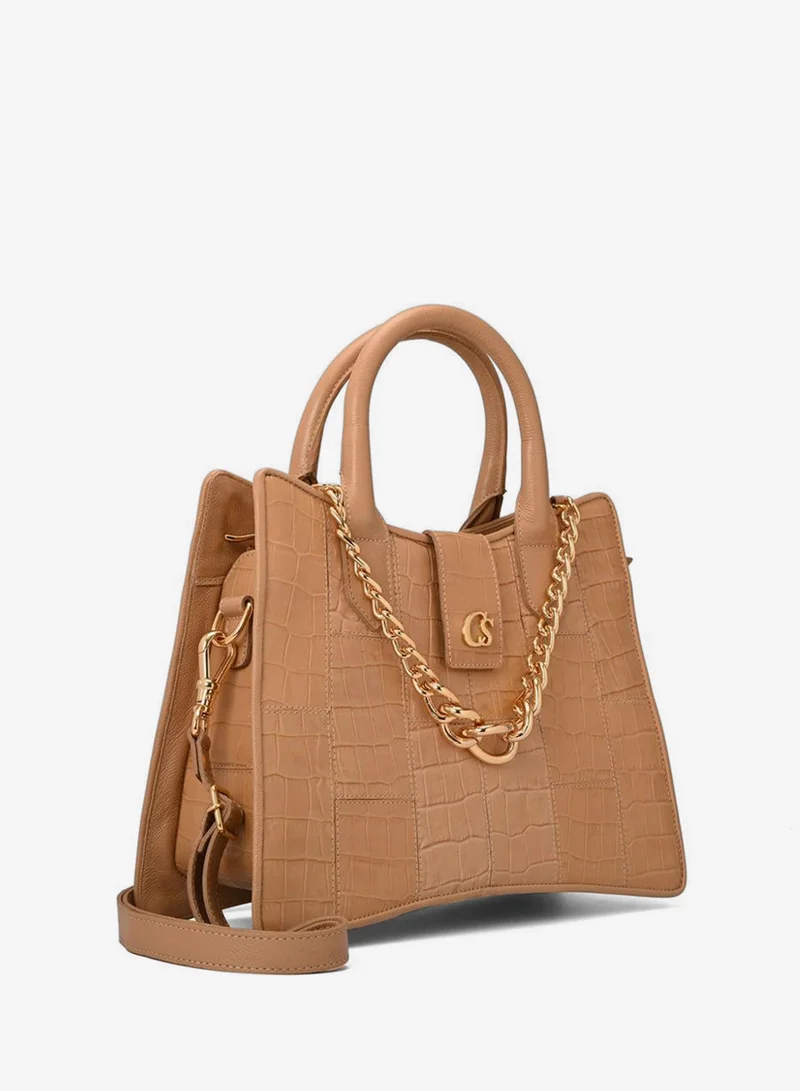 Structured Leather Bag with Chain
