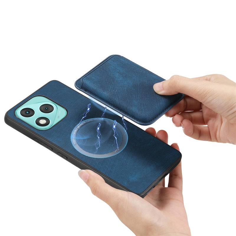 إيروريكس جراب هاتف مغناطيسي من الجلد بتصميم ريترو عالمي لهاتف For Honor 400 Lite (أزرق) - Image 3