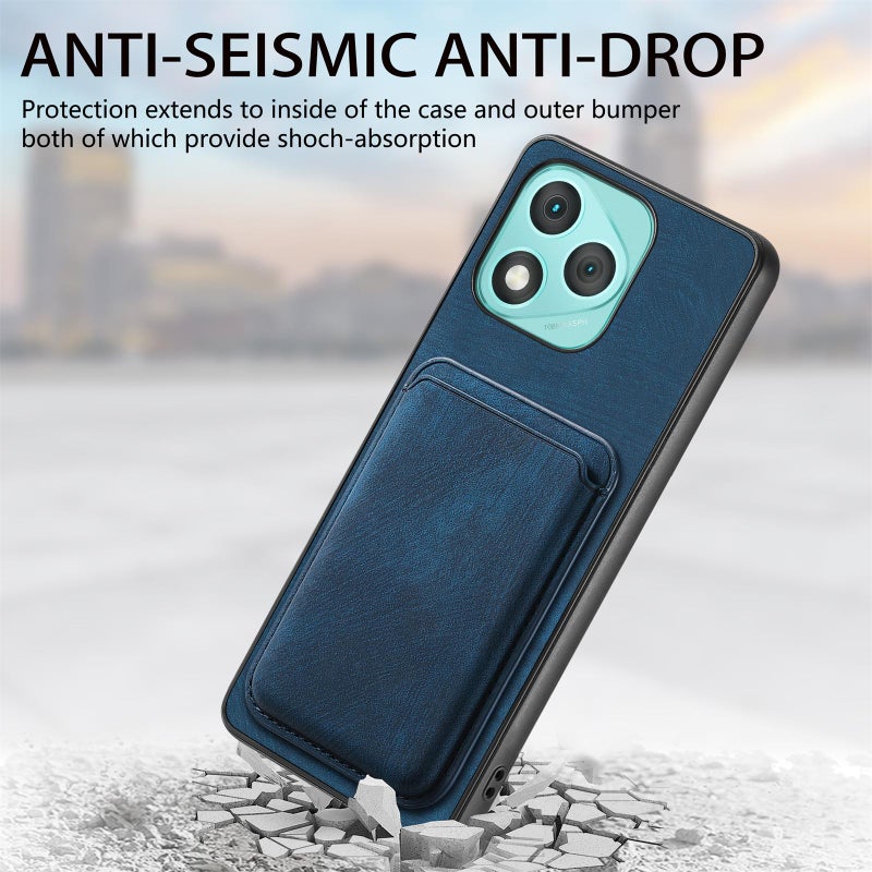 إيروريكس جراب هاتف مغناطيسي من الجلد بتصميم ريترو عالمي لهاتف For Honor 400 Lite (أزرق) - Image 4