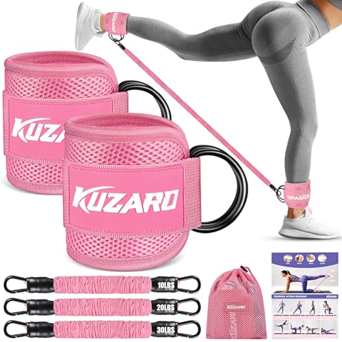 KUZARO Ankle Resistance Bands with Cuffs, Ankle Weights Bands for Working Out, Women Leg and Glutes Workout Equipment, Exercise Bands for Kickbacks, Butt and Booty Trainer, Home Gym Fitness Equipment - Image 1