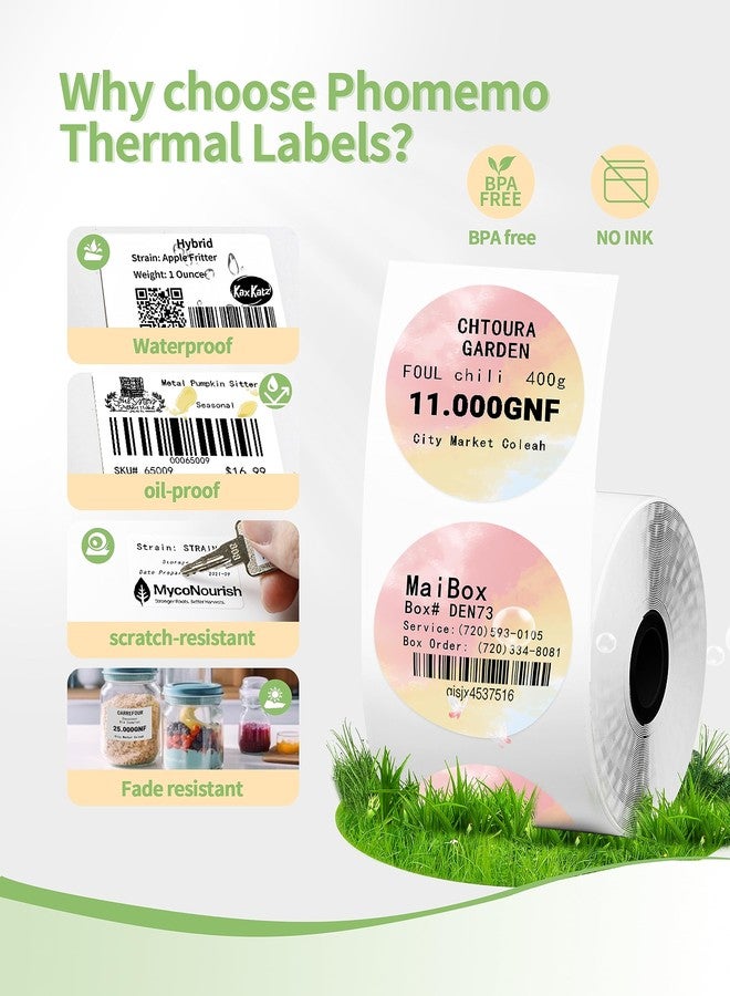 Memoqueen 2 Inch Circle Thermal Label Sticker Compatible with Phomemo M110/M221/M220/M120/M200/M110S Printers,1.96" x 1.96"（50x50 mm）,Round Sticker for Gift/Mailing/Business/Home Tag,140labels/Roll - Image 4