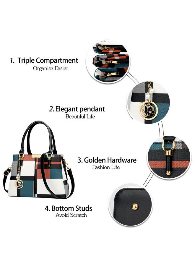 KKXIU 3 Zippered Compartments Purses and Handbags for Women Top Handle Satchel Shoulder Ladies Bags (B-Stripe Pattern) - Image 2