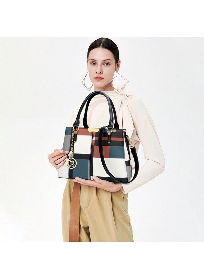 KKXIU 3 Zippered Compartments Purses and Handbags for Women Top Handle Satchel Shoulder Ladies Bags (B-Stripe Pattern) - Image 1