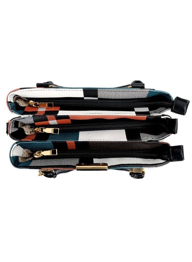 KKXIU 3 Zippered Compartments Purses and Handbags for Women Top Handle Satchel Shoulder Ladies Bags (B-Stripe Pattern) - Image 4