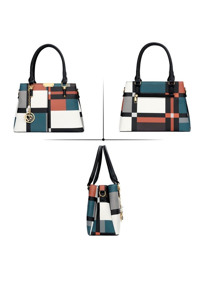 KKXIU 3 Zippered Compartments Purses and Handbags for Women Top Handle Satchel Shoulder Ladies Bags (B-Stripe Pattern) - Image 3