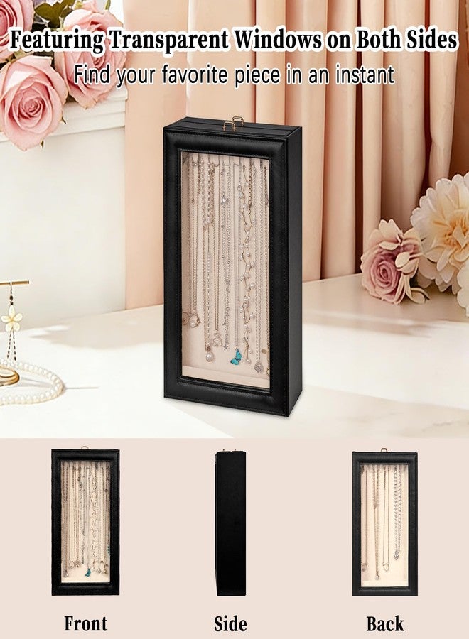 Exttlliy Necklace Organizer Box - 2-Layer Double-Sided Clear Lid Jewelry Storage Case, Anti-Tangle Necklaces Display Holder for Pendants Bracelets, Jewelry Organizer for Women Girls (Black) - Image 2