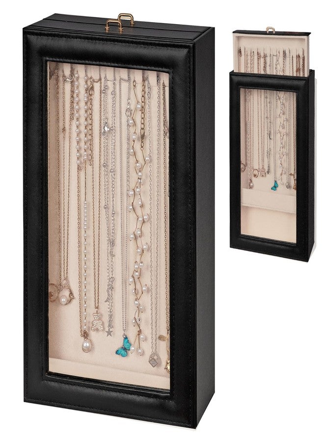 Exttlliy Necklace Organizer Box - 2-Layer Double-Sided Clear Lid Jewelry Storage Case, Anti-Tangle Necklaces Display Holder for Pendants Bracelets, Jewelry Organizer for Women Girls (Black) - Image 1