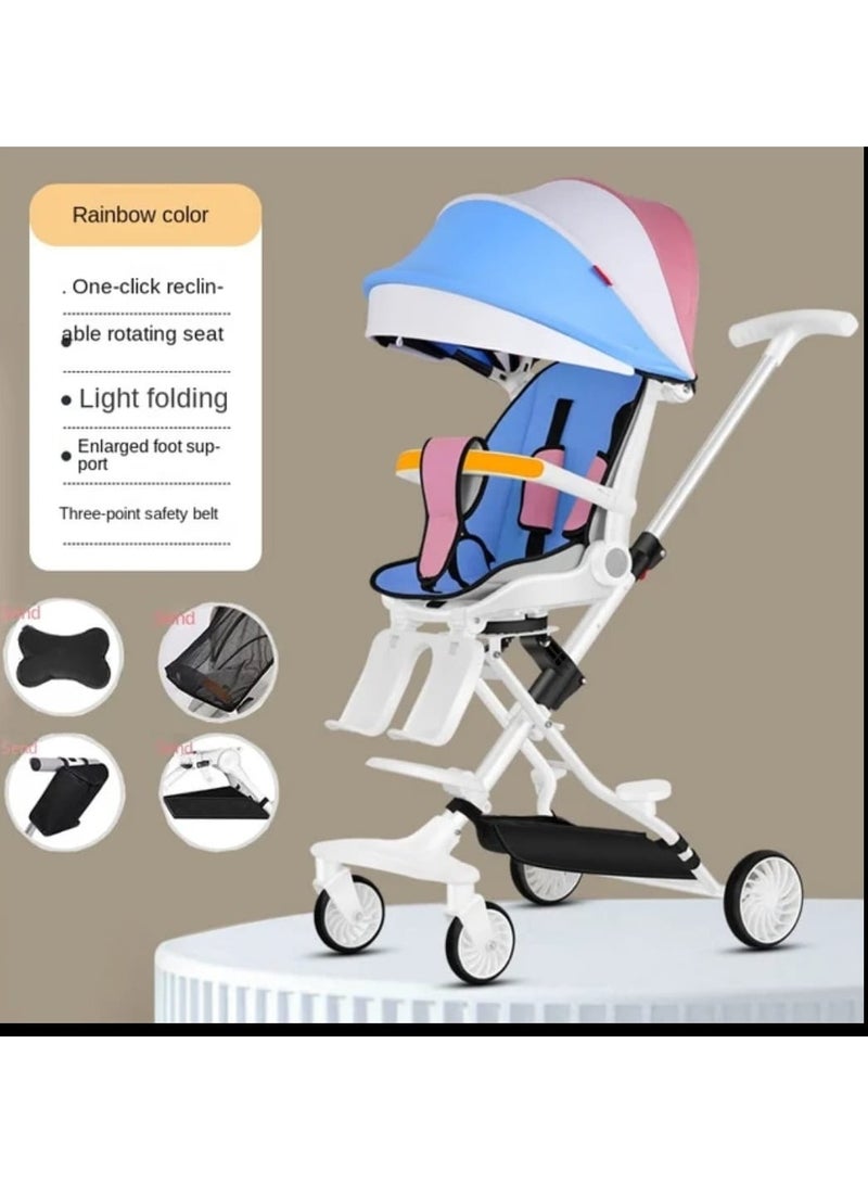 Baby Trolley With Swivel Seat And Removable Awning Snack Tray For Newborn Infant Kid
