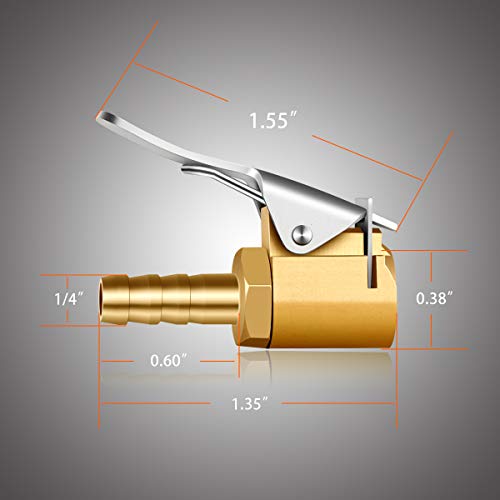 LUMITECO لوميتيكو 1/4" قفل على الهواء شاك لتضخيم الإطارات من النحاس، مضخة هواء صغيرة محمولة لتضخيم الإطارات، نهاية خرطوم شاك مع موصل بارب لإصلاح الخرطوم - 2 عبوة - Image 3
