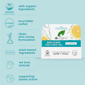 dr.organic جل علاج دكتور أورغانيك 5 في 1 لتقليل البقع وتقليل الاحمرار حمض الساليسيليك للبشرة الدهنية طبيعي نباتي خالي من القسوة خالي من البارابين SLS 10 مل قد يختلف التعبئة والتغليف - Image 5