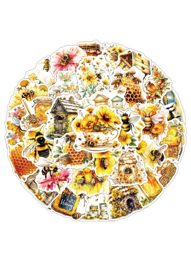قوس قزح أورينبو 50 قطعة من ملصقات النحل والحشرات للفتيات على شكل حديقة، ملصقات قصاصات على شكل نحل عسل وأزهار وخلايا عسل، لتدوين اليوميات، وفنون الكمبيوتر المحمول، وديكور مزهرية على شكل أنبوب اختبار - Image 1