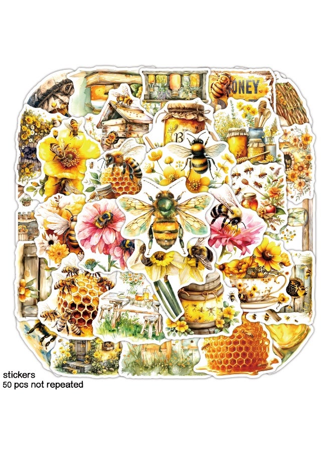 قوس قزح أورينبو 50 قطعة من ملصقات النحل والحشرات للفتيات على شكل حديقة، ملصقات قصاصات على شكل نحل عسل وأزهار وخلايا عسل، لتدوين اليوميات، وفنون الكمبيوتر المحمول، وديكور مزهرية على شكل أنبوب اختبار - Image 5