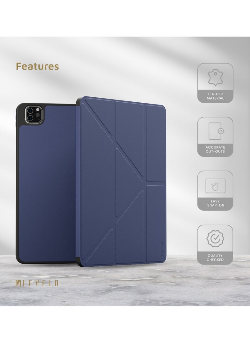 LEVELO - Elegant Hybrid Leather Case for iPad Pro 12.9 /Shock Absorbent/Bumper Case/Precise Cut-Outs- Blue - Image 1