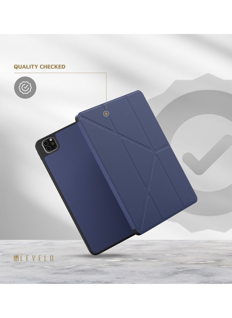 LEVELO - Elegant Hybrid Leather Case for iPad Pro 12.9 /Shock Absorbent/Bumper Case/Precise Cut-Outs- Blue - Image 1