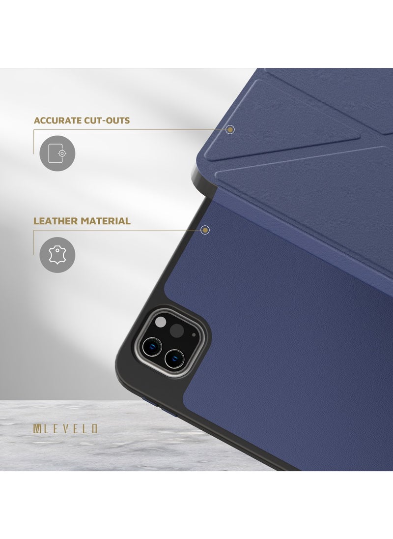 LEVELO - Elegant Hybrid Leather Case for iPad Pro 12.9 /Shock Absorbent/Bumper Case/Precise Cut-Outs- Blue - Image 1
