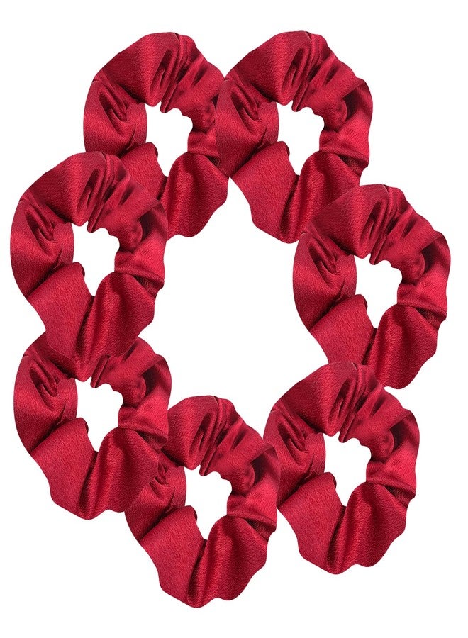 KOOMAGIC 7 Pcs Satin Sleep Hair Scrunchies Pillow Hair Ties Silky School Elastic Hair Bobbles Soft Wrist Scrunchies Ponytail Holders Curly Hair Accessories for Women Girls (Red) - Image 1