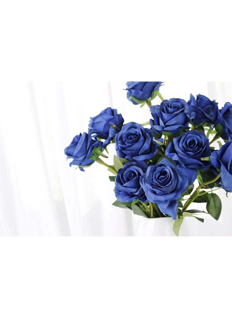 Laelfe Laelfe 12 pcs Artificial Blue Roses Flowers Long Stem Fake Silk Rose for Home Wendding Decorations (Blue)  - Image 3