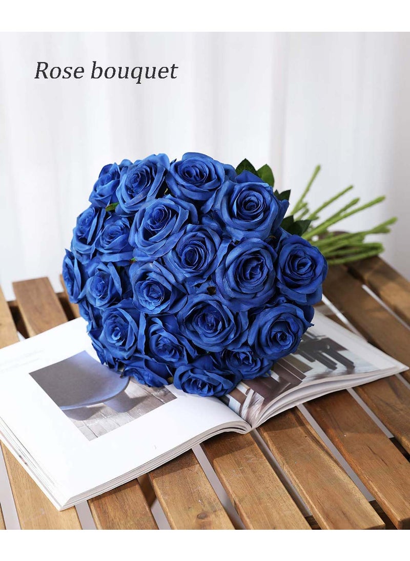 Laelfe Laelfe 12 pcs Artificial Blue Roses Flowers Long Stem Fake Silk Rose for Home Wendding Decorations (Blue)  - Image 2