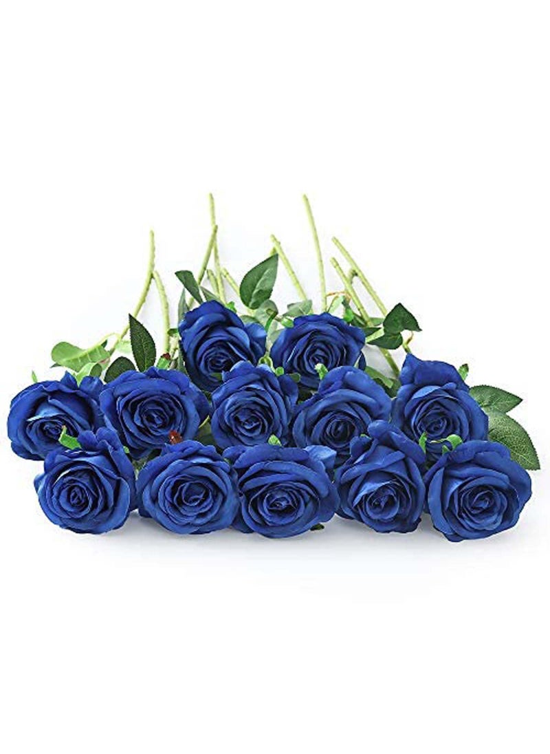 Laelfe Laelfe 12 pcs Artificial Blue Roses Flowers Long Stem Fake Silk Rose for Home Wendding Decorations (Blue)  - Image 1
