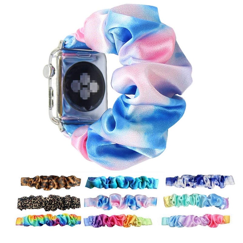 Tomcrazy Scrunchie Elastic Watchband for Apple Watch Band Series 9 8 7 6 5 4 3 2 1 SE Ultra, Watch band for iwatch 49mm/45mm/44mm/42mm Strap Bracelet (Blue pink tie dye 61) - Image 1