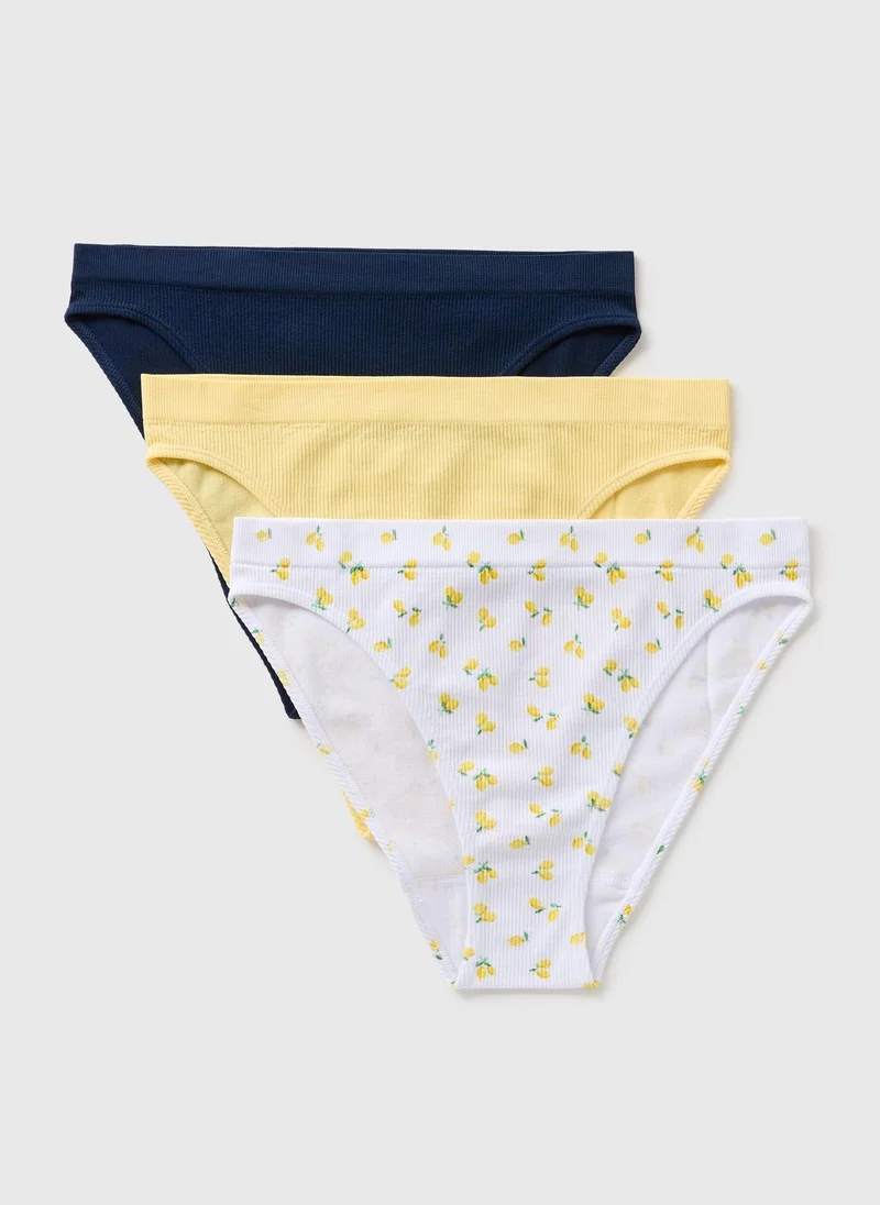 Matalan 3 Pack Multicolour Lemon Seamless High Leg Knickers