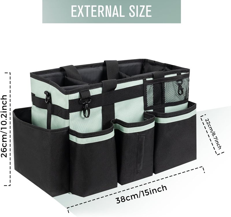 SCAVATA Wearable Cleaning Caddy, Cleaning Caddy Supplies Organizer with Handle & Shoulder Straps for Housekeepers, Under Sink & Car Cleaning Tool Organizers Bag with 4 Foldable Divider (Celadon) - Image 2