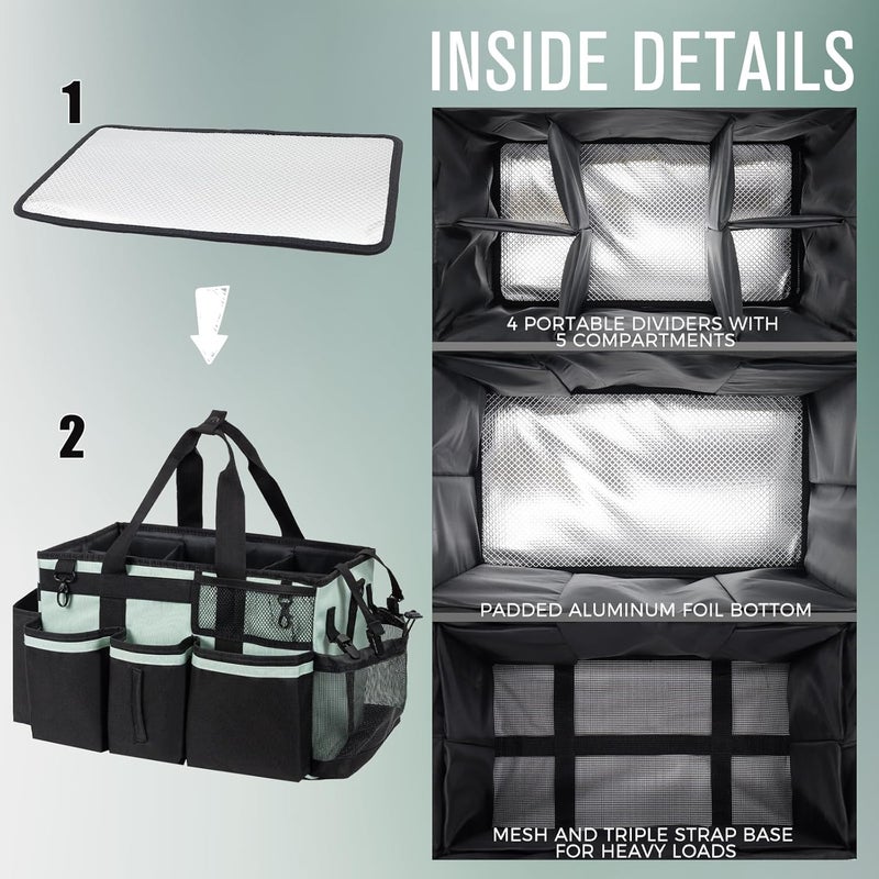 SCAVATA Wearable Cleaning Caddy, Cleaning Caddy Supplies Organizer with Handle & Shoulder Straps for Housekeepers, Under Sink & Car Cleaning Tool Organizers Bag with 4 Foldable Divider (Celadon) - Image 5