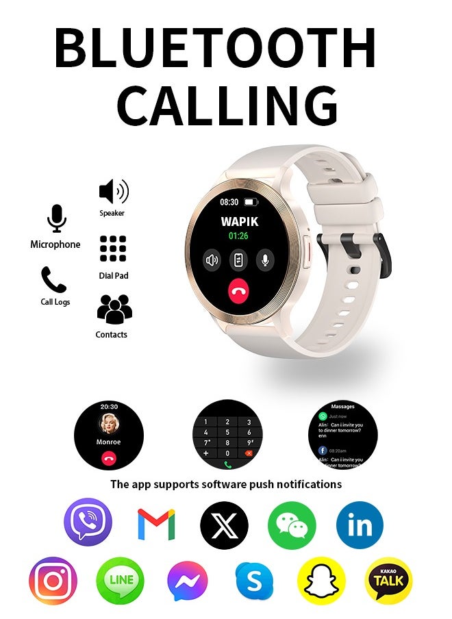 WAPIK - Korean Brand S5 Smart Watch, Smart Watch for Men, Waterproof Fitness Watch, Bluetooth Calling, Compatible with Android and iOS, Aluminum Alloy Ultra-Light Frame, 1.43" Heart Rate Monitoring, Gold - Image 1