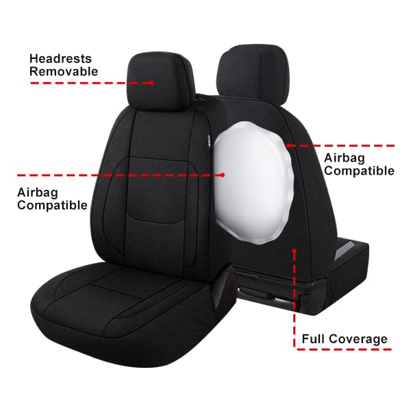 Pariitadin Waterproof Car Seat Covers 2 Front Seats, Neoprene Seat Covers for Cars, Universal Fit Interior Covers for Most Cars Sedan Van Truck SUV(Black) - Image 5