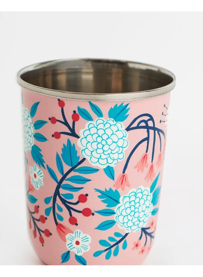 Chumbak Peach Floral Steel Tumbler Small