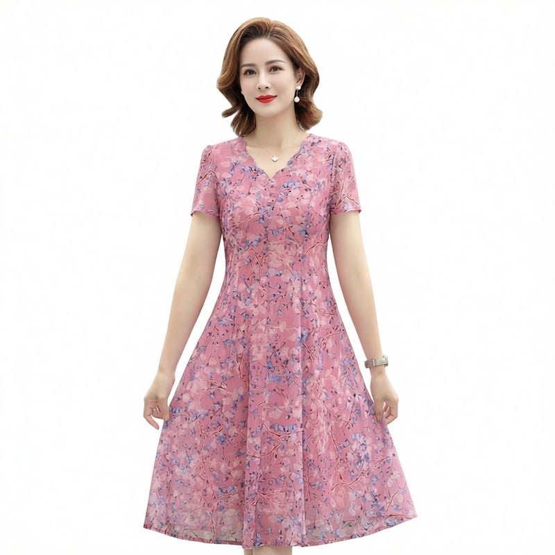 Printed Mesh Floral Short Sleeve Dress Plus Size Mother's Day Summer Casual - Image 2