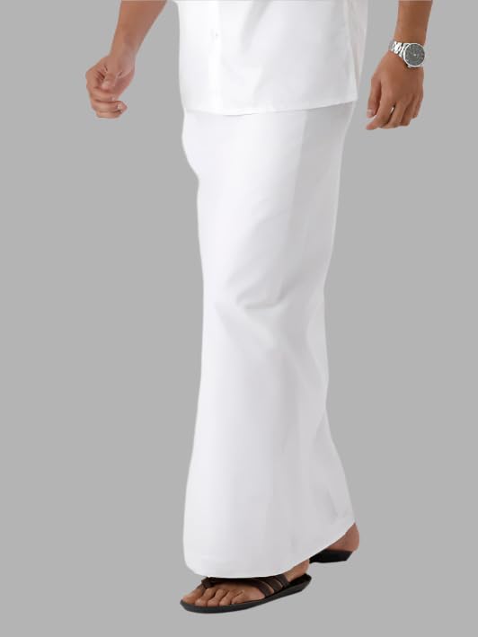 RAMRAJ COTTON رامراج كوتون - دهوطي قطني من الكتان للرجال بطبقة واحدة باللون الأبيض مع حاشية صغيرة - Image 2