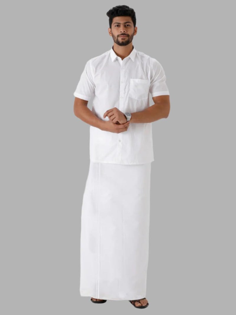 RAMRAJ COTTON رامراج كوتون - دهوطي قطني من الكتان للرجال بطبقة واحدة باللون الأبيض مع حاشية صغيرة - Image 3