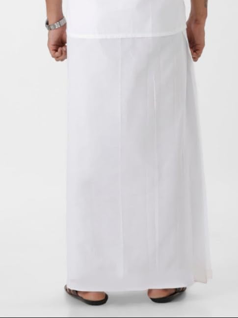 RAMRAJ COTTON رامراج كوتون - دهوطي قطني من الكتان للرجال بطبقة واحدة باللون الأبيض مع حاشية صغيرة - Image 4