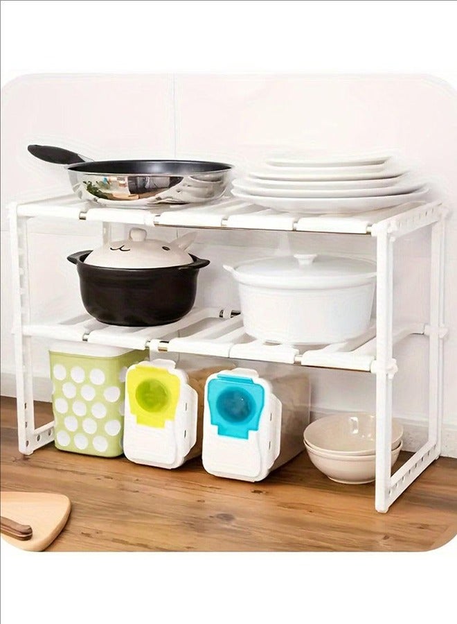 BLOOMING TIME 2-Layer Storage Rack Under The Sink, Retractable And Space-Saving, Making Full Use Of Space, Environmentally Friendly And Durable, Used For Kitchen Supplies And Pots  - Image 1