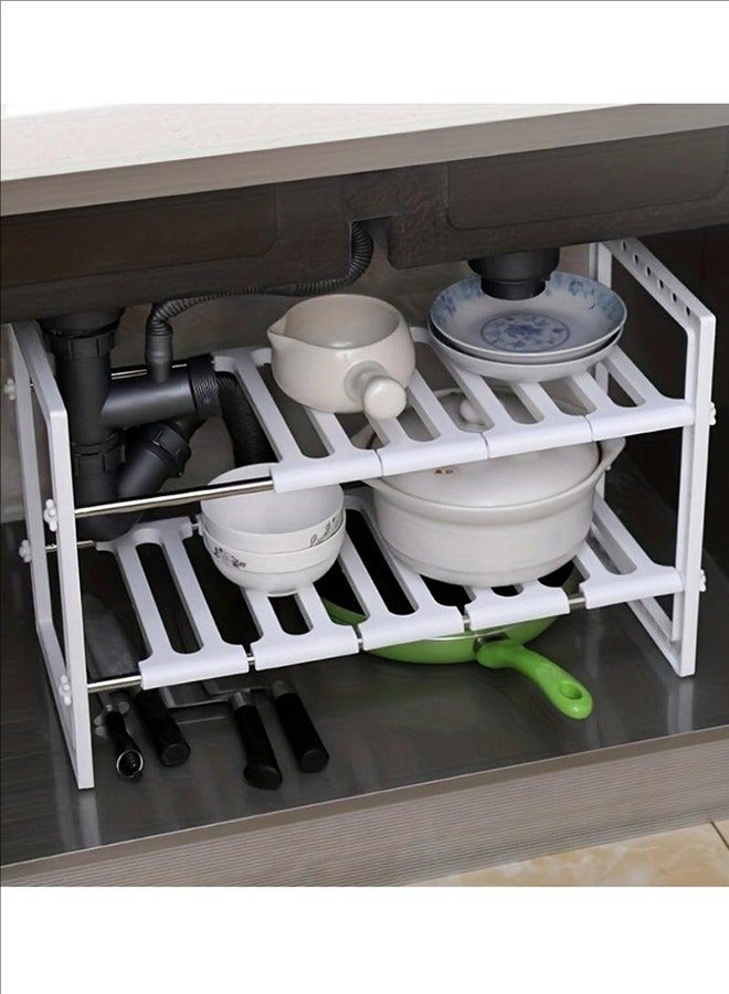 BLOOMING TIME 2-Layer Storage Rack Under The Sink, Retractable And Space-Saving, Making Full Use Of Space, Environmentally Friendly And Durable, Used For Kitchen Supplies And Pots  - Image 3