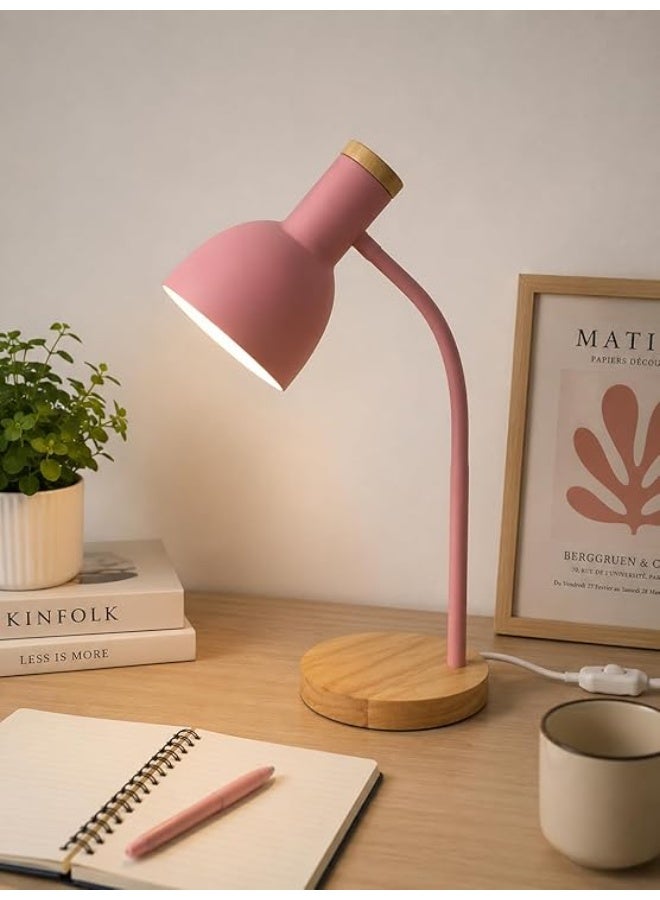 Modern LED desk lamp with wooden design and stable base - Flexible desk lamp with comfortable lighting for reading, studying and bedrooms (PINK) - Image 3