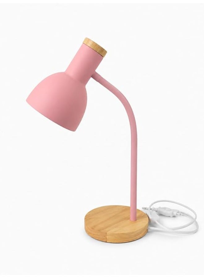 Modern LED desk lamp with wooden design and stable base - Flexible desk lamp with comfortable lighting for reading, studying and bedrooms (PINK) - Image 1