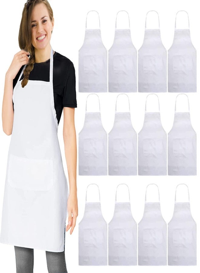 multifuns 12 pcs White Aprons Bulk Waterdrop Resistant for Women Men Kitchen Cooking Grilling Aprons with 2 Pockets (24x28 inch, White - Image 1