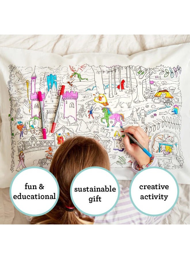 eatsleepdoodle Fairytales & Legends Educational Pure Cotton Soft Pillowcase - Color Your Own Pillow Case with Unicorns, Dragons, Princesses and More to Personalize, Washable Fabric Markers Included - Image 5