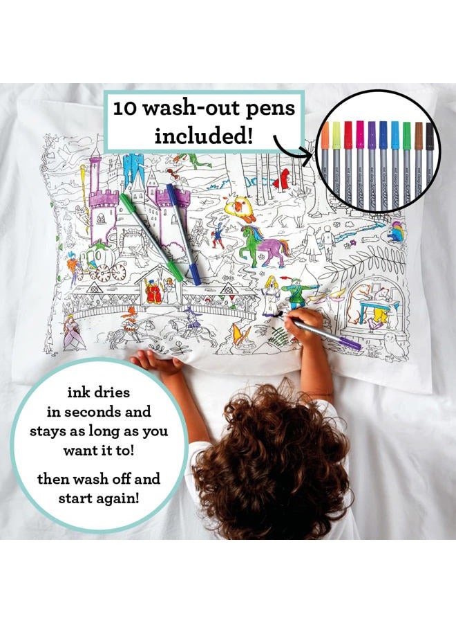 eatsleepdoodle Fairytales & Legends Educational Pure Cotton Soft Pillowcase - Color Your Own Pillow Case with Unicorns, Dragons, Princesses and More to Personalize, Washable Fabric Markers Included - Image 2