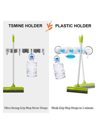 Broom and Mop Holder, Stainless Steel Broom Organizer, Wall Mounted 3 Racks 4 Hooks, Heavy Duty Storage Organizer Hanger for Bathroom Kitchen Closet Garden - view 5