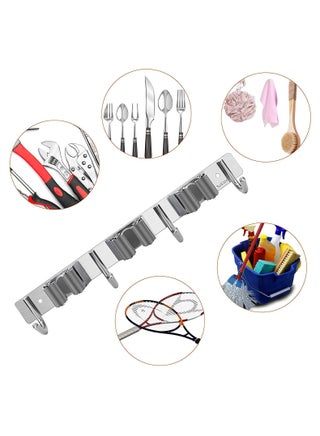 Broom and Mop Holder, Stainless Steel Broom Organizer, Wall Mounted 3 Racks 4 Hooks, Heavy Duty Storage Organizer Hanger for Bathroom Kitchen Closet Garden - view 2