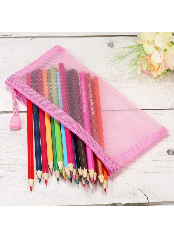 MECCANIXITY Mesh Zipper Bags A6 Nylon Zip Pouch Pencil Case Storage Pockets For Travel Office Accessories Pink Pack Of 6  - Image 5